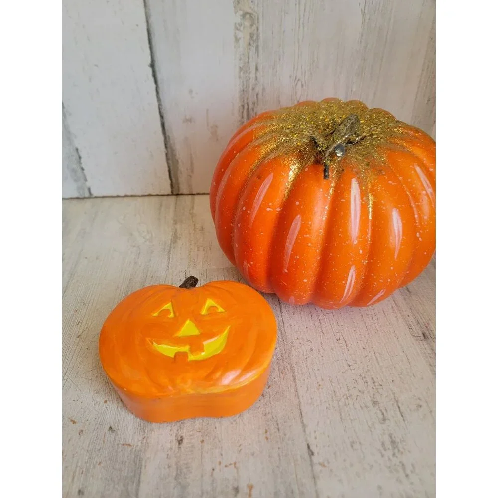 Halloween pumpkin figure trinket box set home decor glitter uniqueStyrofoam pump